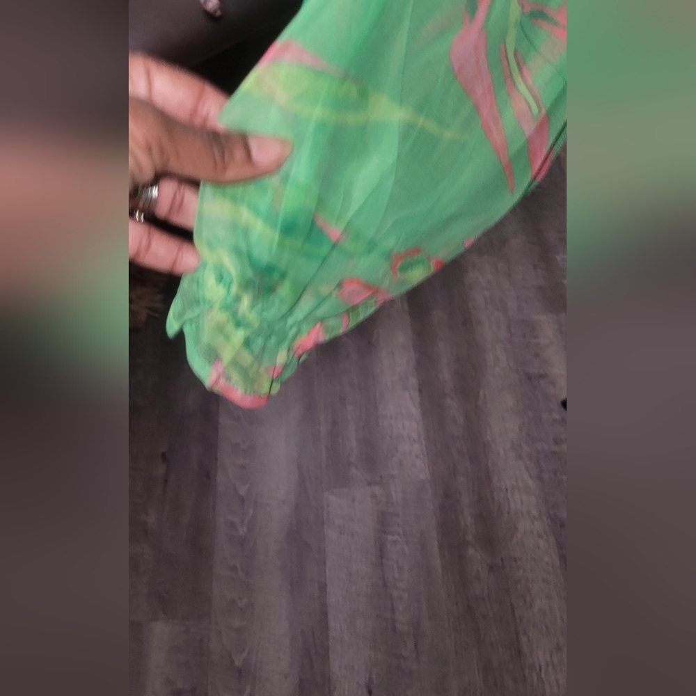 Ramy Brook Green and Pink Sheer Swim Cover Up.  G7 - Picture 8 of 9